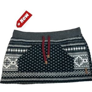 Roots Denyse gray printed knit drawstring mini skirt kangaroo pocket Sz XL NWT